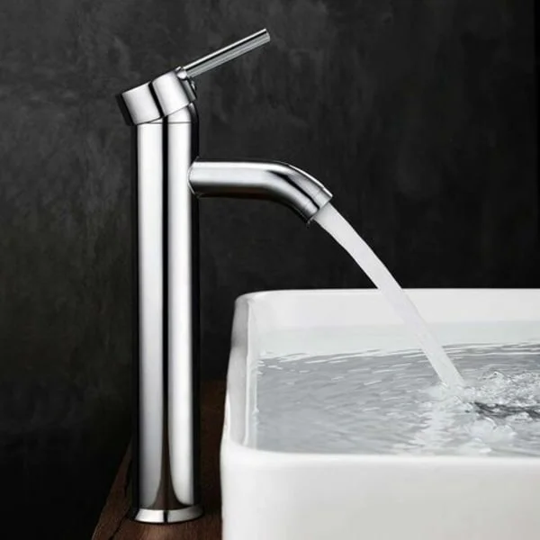 Modern Blandare för Tvättställ, Elegant Form med Konstruktion i Rostfritt Stål och Keramisk Insats, Enkel Installation Hög Modell för Din Stilfulla