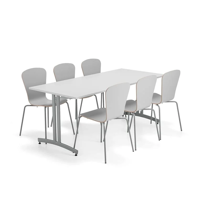 Furniture set SANNA + MILLA PLUS, 1 table and 6 chairs, silver/ light grey