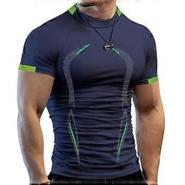 Herre Casual Muscle T-skjorte Fitness Trening Trening Hurtig Tørk Slim Fit Korte Ermer Topper (3XL Navy Blue)