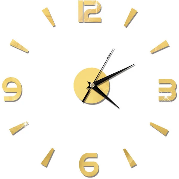 Wall Clock Stickers 1mm Acrylic Mirror Clock Decor DIY Wall Modern Home Office Room Decor (Gold)