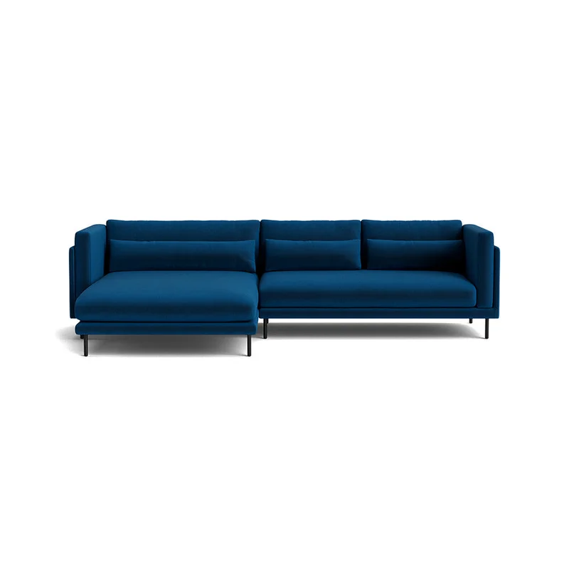 Bali Chaiselongue-Sofa, links, Riviera Blau, einfarbig, modernes Design, bequeme Polsterung, stabiles Untergestell, Wohnzimmer-Sofa, 76cm.