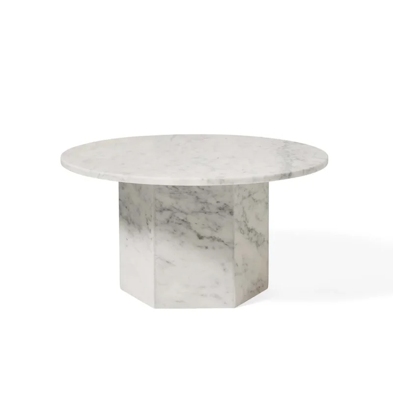 Naxos sofabord, hvid marmor | Ø80 - 80x80x42cm - Elegant Sofabord med unik marmorplade & lakeret overflade - Perfekt til hverdagsbrug