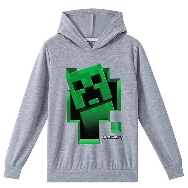 Minecraft Hoodie för Unisex Barn, Creeper Tryckt Huvtröja, Långärmad Tröja för Pojkar och Flickor, Gamer Present-WELLNGS