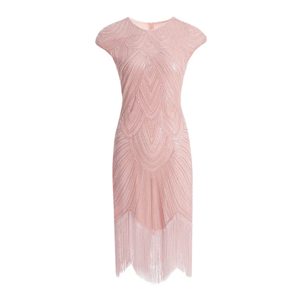 Vintage Flapper-kjole fra 1920-tallet for kvinner Krystallperlet frynsekjole Great Gatsby-kjole Rosa Rosa Rosa Rosa-FF- Rosa S S Rosa
