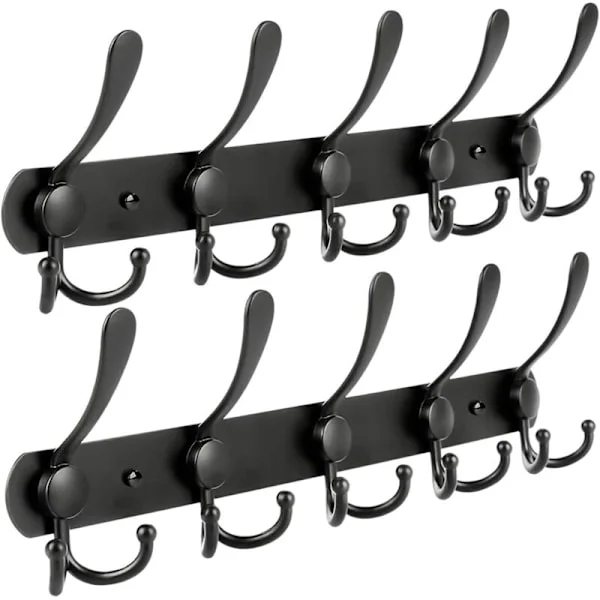 Wall Mounted Coat Racks, 2-pack 15 Hooks Stainless Steel Wall Mounted Rail for Clothes Hanger Towel Bathrobe Bathroom Entryway[HK]