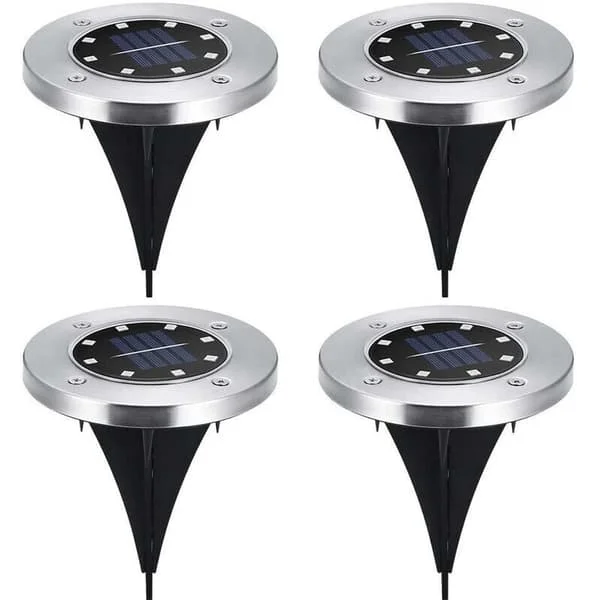Sæt med 4 solskiver med LED-havelamper til at plante, hvidt lys