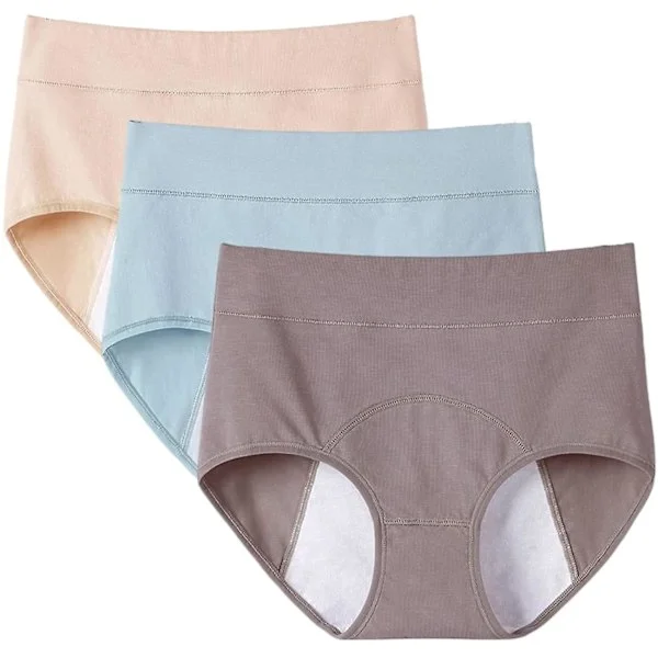 3 kpl Vuotosuojatut Kuukautishousut Puuvilla Alushousut Naisille Sininen x Kahvi x Ihonväri XL Sininen x Kahvi x Ihonväri Blue x Coffee x Skin color