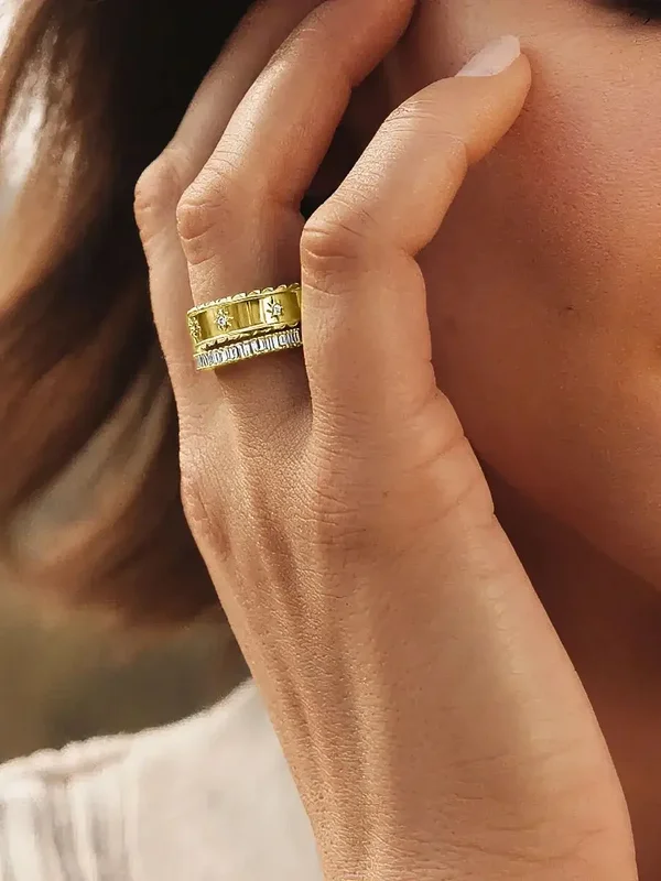AliExpress - Au585 Schneeflocken-Statement-Ring, 14 Karat Gold gefüllt, D-Farbe, Moissanit, ewiger breiter Verlobungsring für Frauen, trendiger 