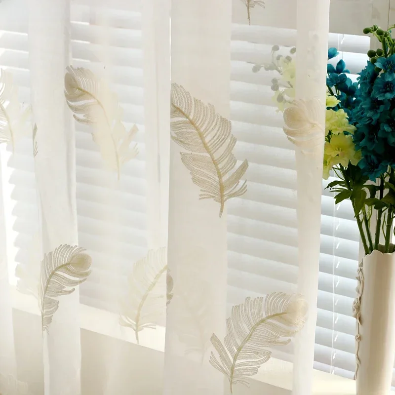 AliExpress - Bestickt Feder Vorhänge Reine Sheer Fenster Moderne Vorhänge für Wohnzimmer Schlafzimmer Weiß Blau Tüll Vorhänge Vorhänge