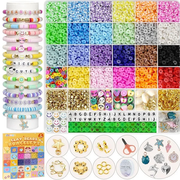 6100 lerperler i 24 farver til armbånd, bogstavperler, UV-perler, perler til armbånd, kunsthåndværk, håndarbejde, armbåndssæt, piger