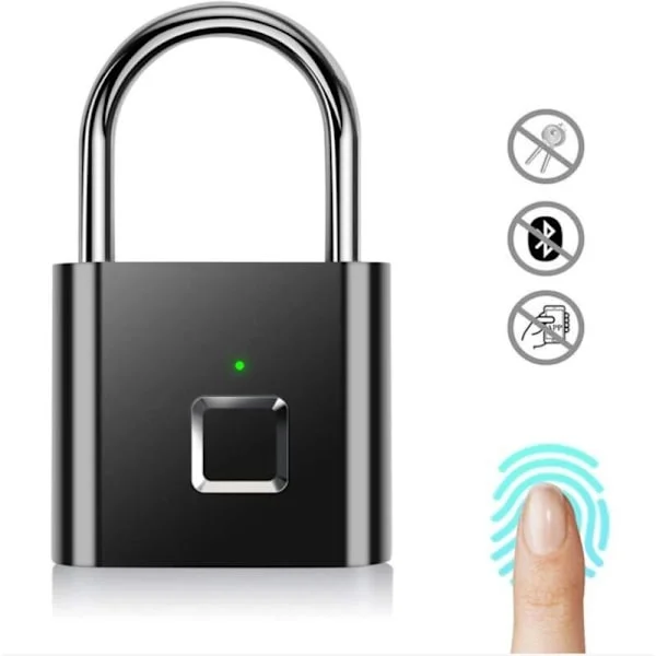 Fingeravtryckslås, IP67 Vattentätt Säkerhetslås utan Nyckel, USB Uppladdningsbart Lås för Inomhus- och Utomhusbruk, Svart MNS