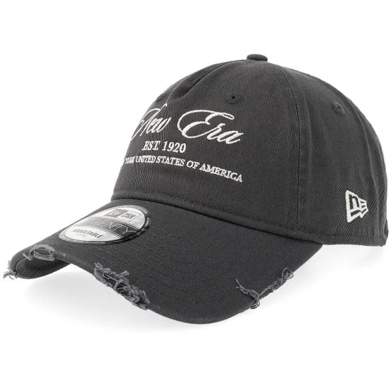 New Era - Svart unconstructed Caps - Wash Distress 9TWENTY Dark Grey A-frame Dad Cap @ Hatstore