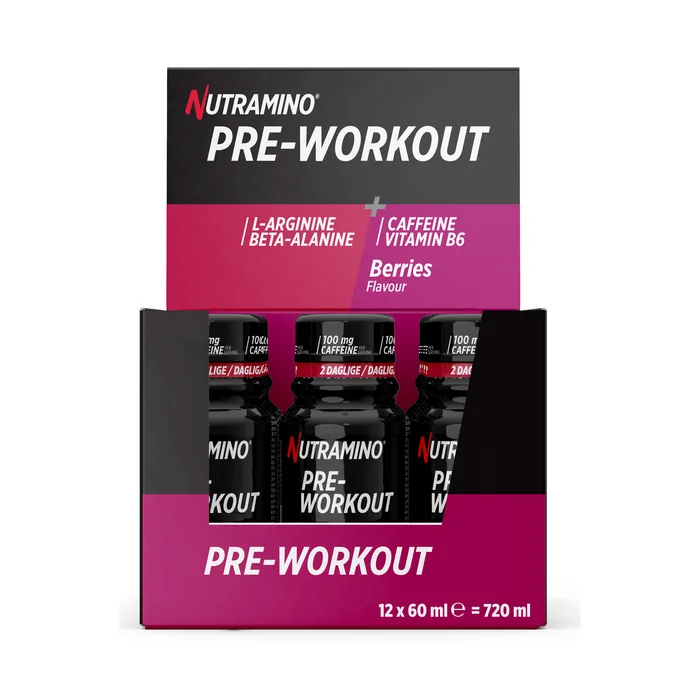 Komplett PWO Nutramino Fitness Nutrition 12 x Nutramino PWO Shot, 60 ml, Berries - Bodyman.dk