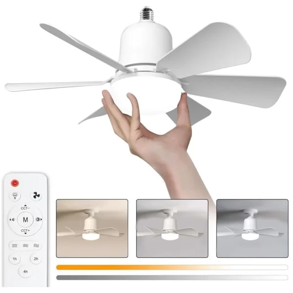 AIMOONSA Ceiling Fan with Lighting. 30W Ceiling Fan Lamp with E27 Socket. Dimmable LED Ceiling Fan for Bedroom and Living Room. 3 Speeds. 6 Blades (