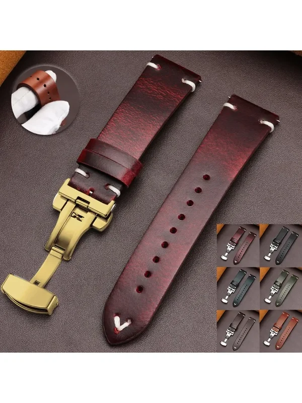 AliExpress - 18mm 20mm 22mm Armband für Seiko Vintage Öl-Wachs-Leder Uhrenarmband Herren Damen Schmetterlingsverschluss Genähtes Rindslederband für 