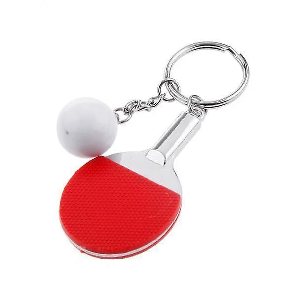 4x Kreativ Bordtennis Ping Pong Racket & Ball Anheng Nøkkelring Rød