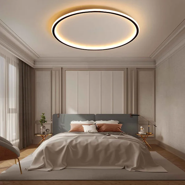 LED Taklampe Dimbar med Fjernkontroll, 25W Svart LED Taklampe Φ40CM 3000K-6000K, Indirekte Belysning Taklampe for Soverom-FA-