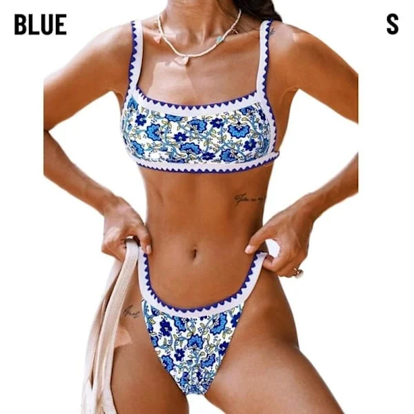 Print Bikini Badedragt Bikini Sæt BLÅ L blå
