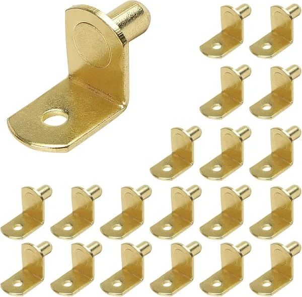 Hyllstödspinnar 20 stycken 6mm Metall L-formade Stödpinnar Hyllstöd Nickelförkromade Pinnar för Trä Möbel Skåp Konsol (Guld Färg)