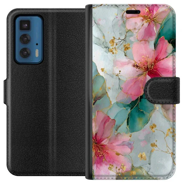 Kompatibelt lommebokdeksel til Motorola Edge 20 Pro Mykt blomstermotiv i pastellfarger med akvarellfølelse og elegant komposisjon, med gulldetaljer