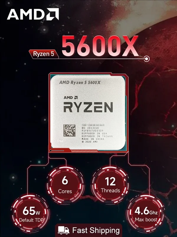 AliExpress - AMD Ryzen 5 5600X 3.7GHz 6 cœurs 12 threads R5 5600X Socket AM4 7NM L3 = 32M processeur 65W DDR4 sans ventilateur