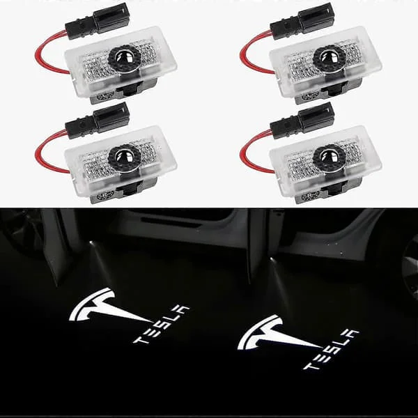 Dørlogoprojektor Velkomstlys Trinnlys for Tesla Model 3 Model Y Model S Model X Bildørlys Tesla Lys Tesla Tilbehør, 4-FA-