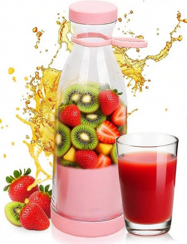 Oppladbar bærbar blender 350 ml, kraftig personlig smoothie-maskin for frukt, shaker, hjem, kontor, skole og utendørs, blå