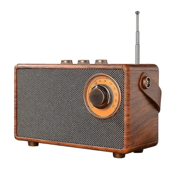 Retro FM-radio, Bærbar Trådløs Radio i Træ, Bas Højttaler, Håndfri MP3-afspiller, Understøtter USB/TF Bil