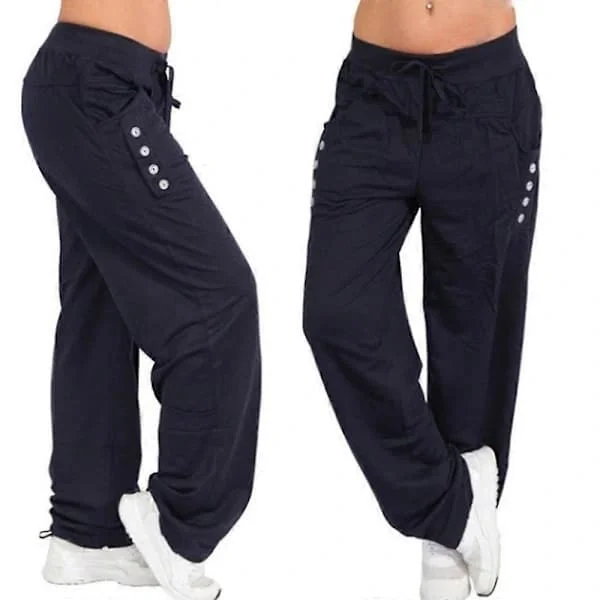 Dame joggingbukser, lige ben, løse træningsbukser, komfortable joggers med snøre, sports træningsbukser med lommer Marineblå 5XL