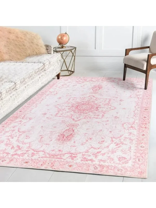 AliExpress - Luxuriöser rosa Teppich mit Vintage-Print, eleganter rutschfester Teppich für Wohnzimmer, Schlafzimmer, klassische Bodenmatte, 