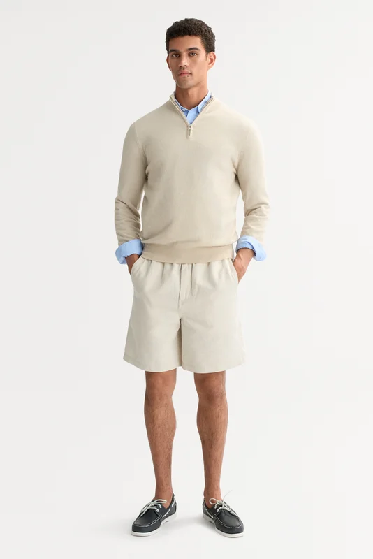 Soft Goat - Men's half zip - Men cashmere sweater - L - Chalk