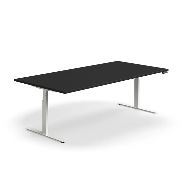 Stående mødebord QBUS, rektangulært, 2400x1200 mm, hvidt stel, sort