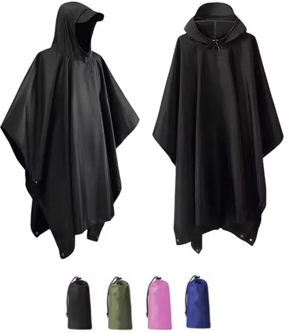 Regnponcho med förvaringsväska - Vattentät regnponcho - Snabbtorkande cykelregnponcho - Vindtät - Unisex - One size fits all - Svart