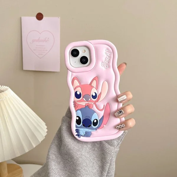 【NX】Stitch silikondeksel - Kompatibel med iPhone lys rosa Kompatibel med iPhone 14 Pro Max