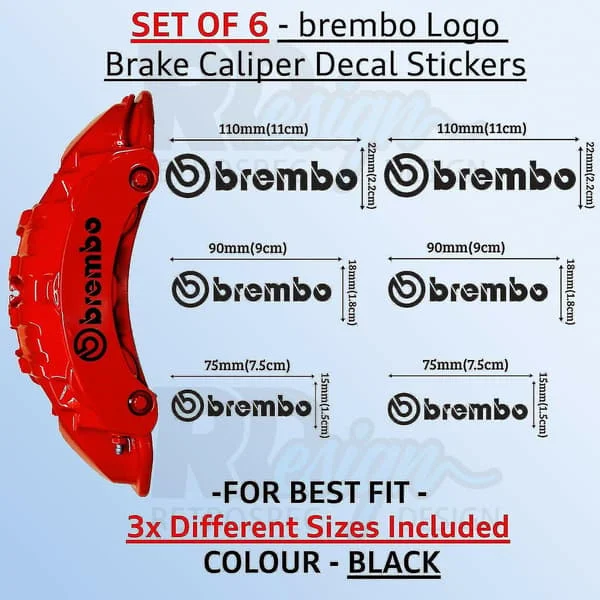 Brembo bremsecaliper-dekaler av meget høy kvalitet - 3 størrelser - Svart