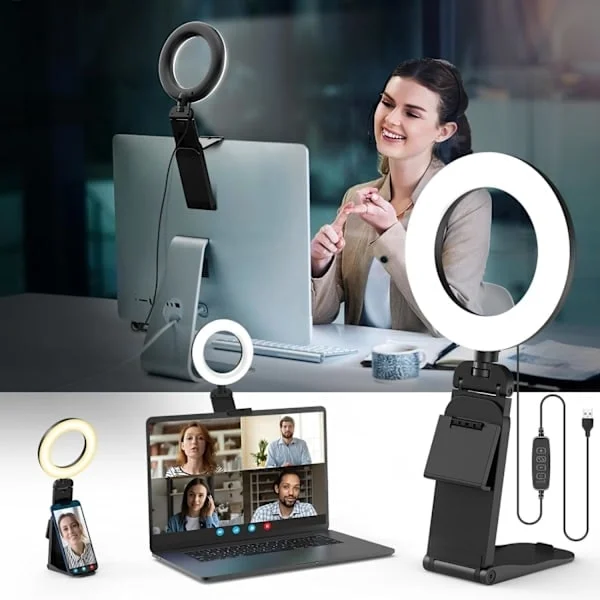 5" Desktop Ring Light with Stand, LED Ring Light for Laptop Screen, Video Conferencing Lighting, Zoom Meeting Light for Video Call, Selfie, Makeup