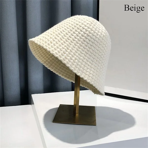 Stickad Buket Mössa Fiskarmössa BEIGE