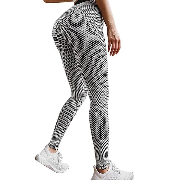 Anti-cellulite leggings til kvinder med baldeløftende effekt, høj talje, tekstureret, til yoga og træning