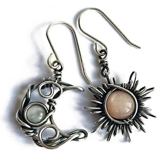 Silver Sol och Måne Krok Örhängen Böhmen Himmelska Månstensörhängen