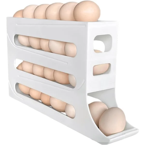 30-Egg Refrigerator Storage - Automatic Rolling Egg Storage for Refrigerator White White