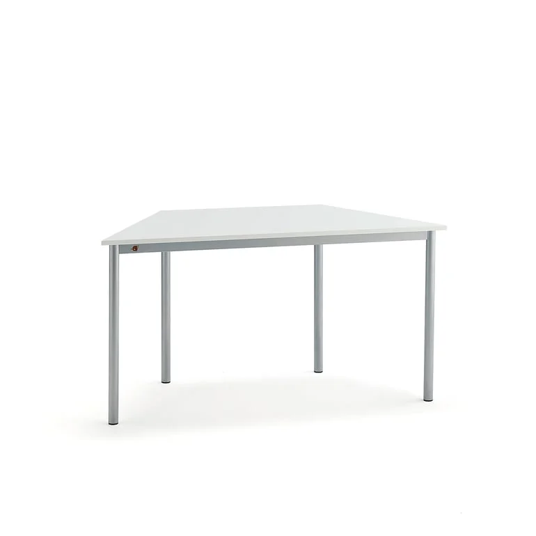 Bord BORÅS TRAPETS, 1200x600x720 mm, hvid laminat, aluminiumsgrå