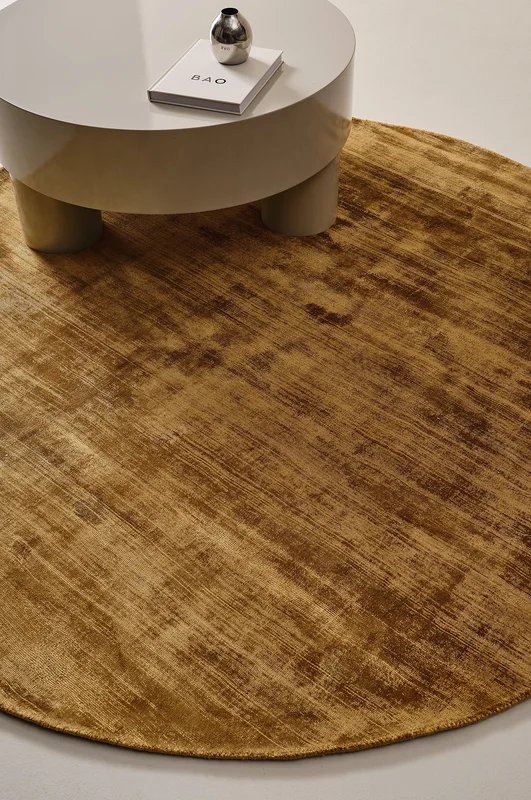 Jotex - Ronde Tapijt Van Viscose ø 200 Cm Goud Goud - ANELA - Koop Viscose vloerkleden bij Jotex