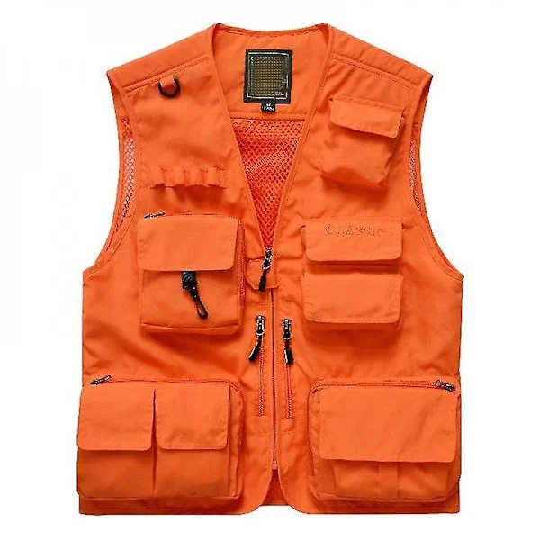 Herre Casual Udendørs Arbejde Safari Fiskeri Rejse Foto Cargo Vest Jakke Multi Lommer orange GEW