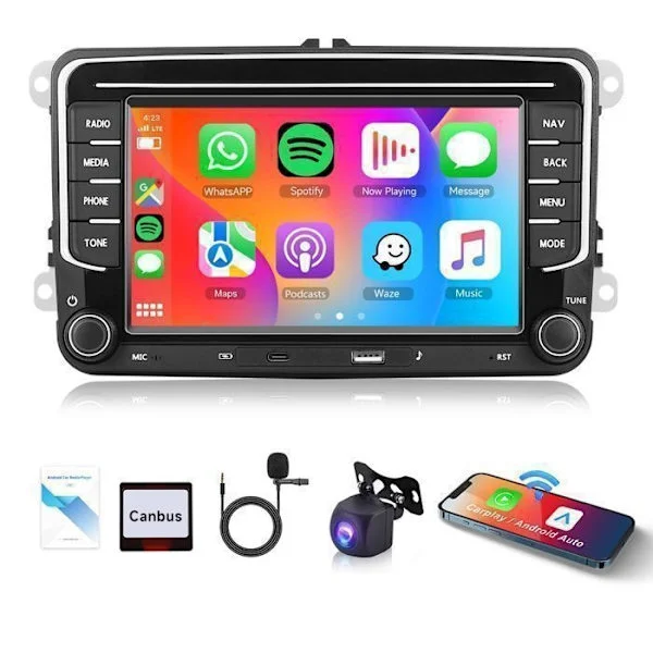 Hikity 4G+64G 7-tommers Android 15 bilradio for VW Golf 5 6 Touran Polo med trådløs CarPlay Android Auto GPS ryggekamera