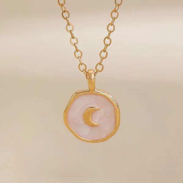 Pink Emalje Vedhæng Halskæde, Stjerne Måne Hjerte Kors Designs, Minimalistisk Guld Choker til Kvinder