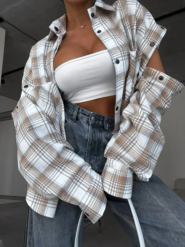 AliExpress - High Street Amerikanisches Karohemd Frühling 2026 Damen Retro Elegantes Multifunktionales Oberteil Abnehmbares Locker Sitzendes 
