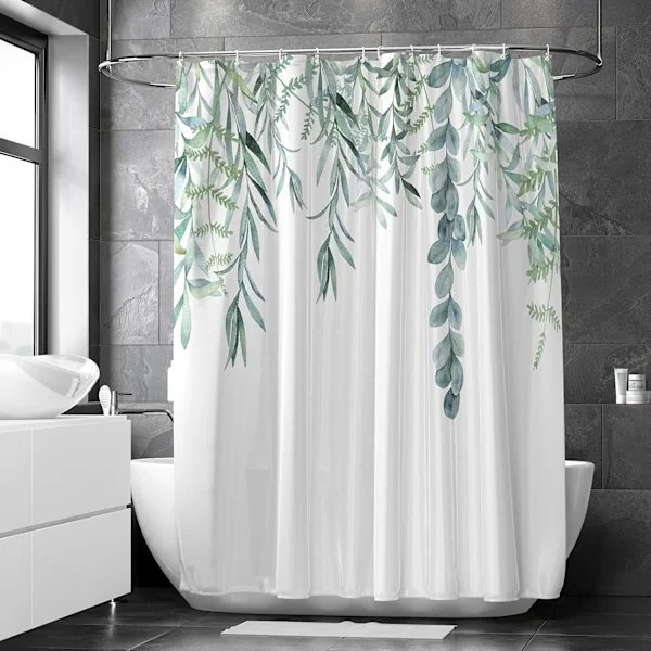 Duschdraperi, grönt duschdraperi för badrum, växt extra långa duschdraperier med 12 krokar 183 x 198 cm