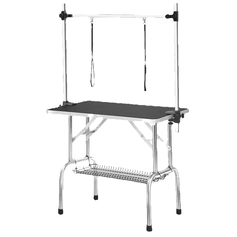 AliExpress - Professional Folding Pet Grooming Table w/ Adjustable Arm, Leash & Mesh Tray. 60kg Capacity Dog Trimming Desk, 90x60x76cm, Black