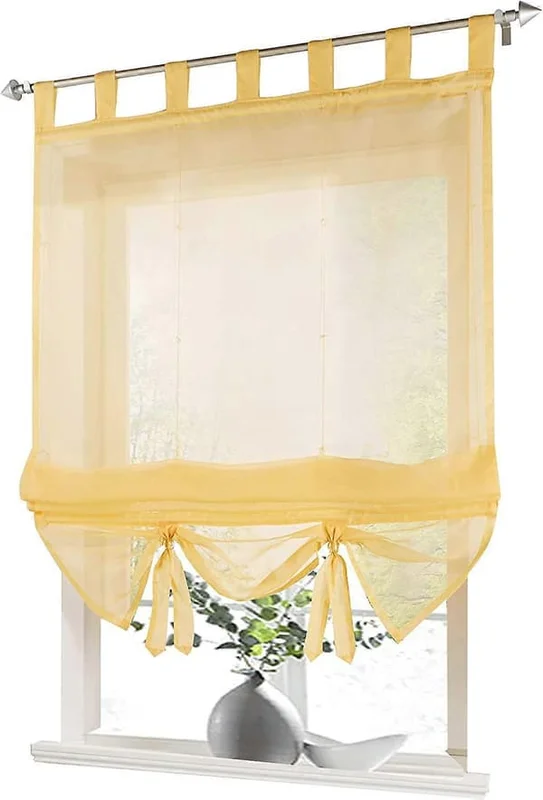 1 romersk persienne med løkker, gardiner, køkken, transparent, løkkepersienne, gardiner, moderne voile (gul, BxH 60 x 155 cm)