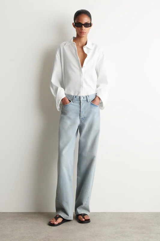 COS Longline Linen Shirt in White - Women